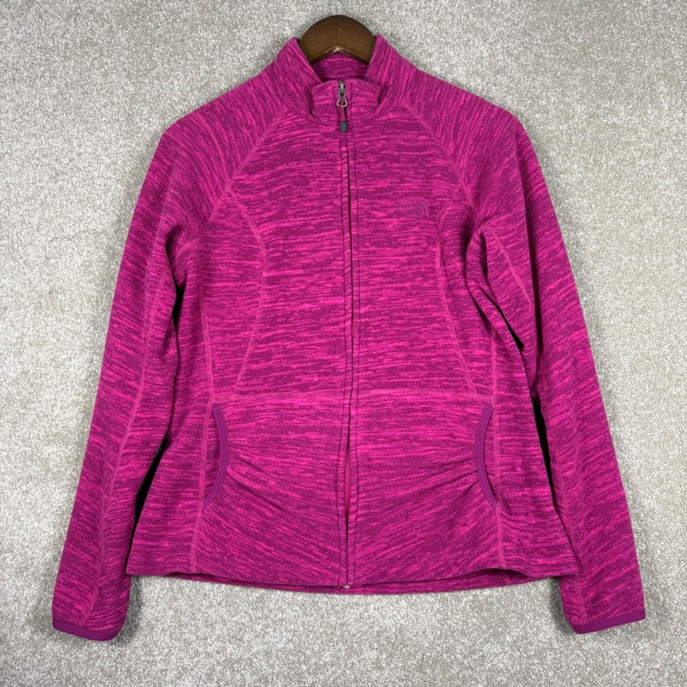 The North Face Womens Full Zip Fleece Jacket Magenta Pink Space Dye Mock Neck